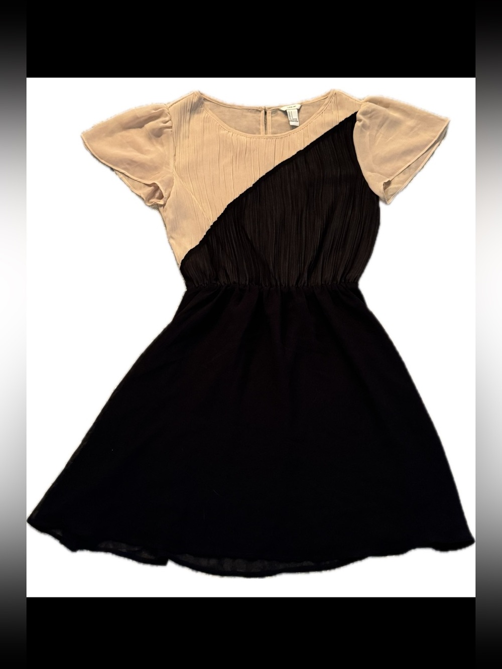 Two-Tone Black and Cream Girls' Casual Fit-and-Flare Dress